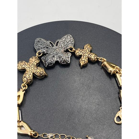 Betsey Johnson Pink AB Rhinestone Gunmetal Butterfly Blitz Bracelet size 8.25" - Picture 4 of 9